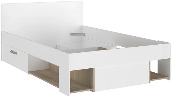 Vente-unique - KINSELIA Bett Holz, Platte BeigeWeiß - B 203,4 cm x H 76 cm x L 124 cm Bild 4