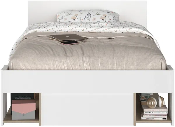 Vente-unique - KINSELIA Bett Holz, Platte BeigeWeiß - B 203,4 cm x H 76 cm x L 124 cm Bild 3