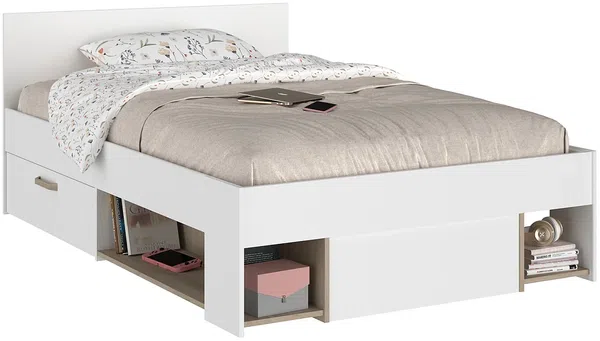Vente-unique - KINSELIA Bett Holz, Platte BeigeWeiß - B 203,4 cm x H 76 cm x L 124 cm Bild 2