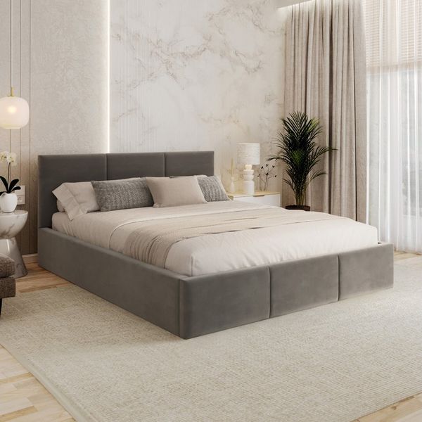 FDM Polsterbett AMBER modern mit Bettkasten MADE IN EU - mit Trinity Velours Bezug (verfügbar 90x200 120x200 140x200 160x200 180x200cm, Bettrahmen, Bett, mit großen gepolsterten Kopfteil, mit Bettkasten zum aufklappen), Hebbarer Metallrahmen, Bettkaste...