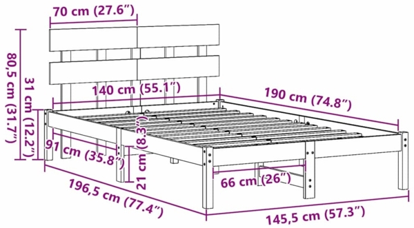 vidaXL Bettgestell mit Kopfteil Weiß 140 x 190 cm Massivholz Kiefer 872171 Bild 9