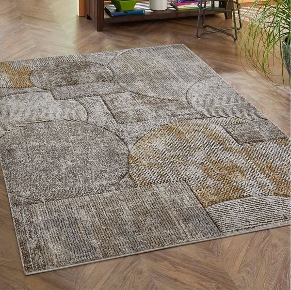 LUXOR living Teppich Toronto, rechteckig, Höhe: 12 mm, Kurzflor, modernes Patchwork-Design, Hoch-Tief Struktur, Wohnzimmer