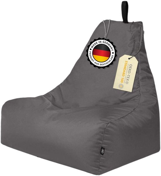 PATCH HOME Lounge Sessel Sitzsack– XXL – Anthrazit, bequemer Sitzsack aus Luxus-Polyester-Gewebe, bereits befüllt
