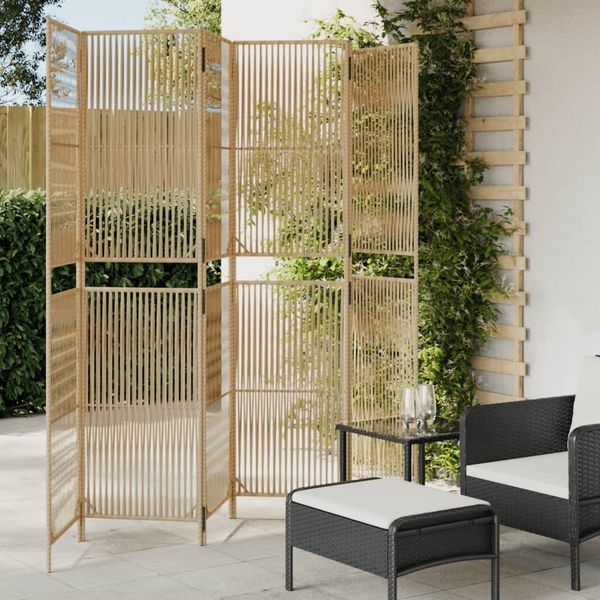 Paravent Raumteiler 6-tlg. Beige Poly Rattan