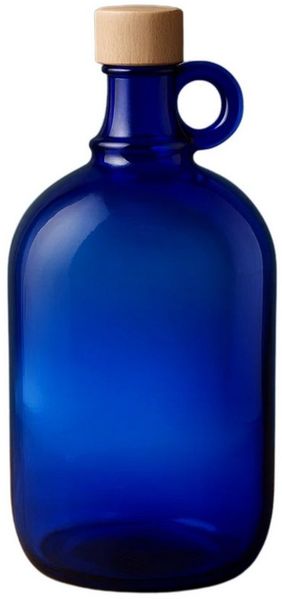 mikken Trinkflasche Henkelflasche 2000 ml blau mit Holzdeckel – Glasballonflasche Blauglas, UV-Schutz, XXL, Lebensmittelecht