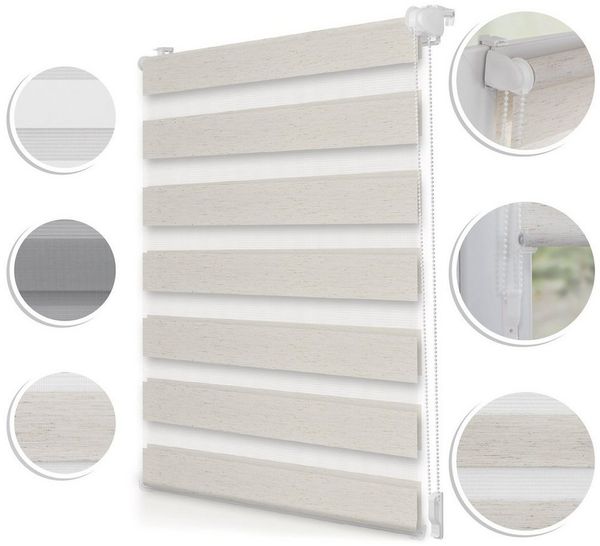 Doppelrollo Duo-Rollo Doppelrollo, Roomy, Klemmbar, Anschraubbar, freihängend, Klemmbar, Anschraubbar, Klemmfix, ohne Bohren, blickdicht, Sonnenschutz, freie Bedienseite