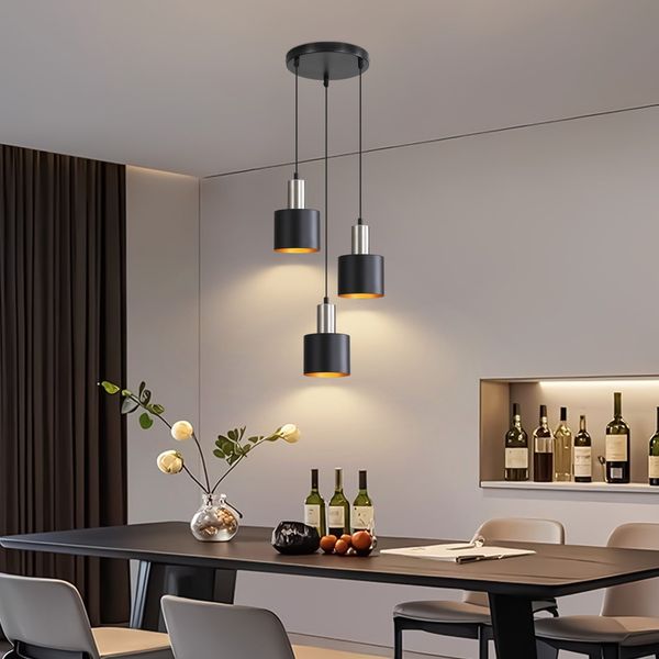 ZMH Hängelampe Esstisch E27 Pendelleuchte Vintage - Küchenlampe Hängend 3 Flammig Esszimmerlampe Schwarz Gold Hängeleuchte Kücheninsel Höhenverstellbar Industrielampe Ohne Leuchtmittel