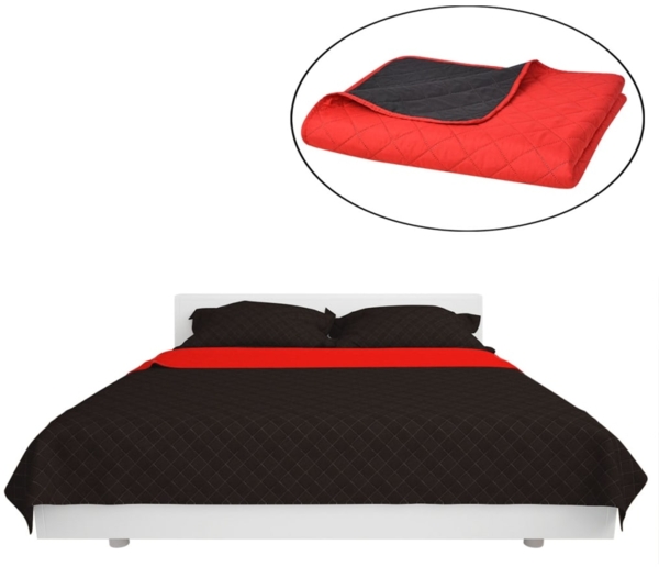 vidaXL Tagesdecke, Zweiseitig, Gesteppt, kariert, Mikrofaser mit PP Baumwoll-Füllung, Rot / Schwarz, 230x260 cm