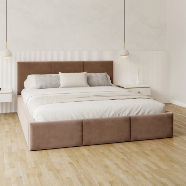 FDM Polsterbett AMBER modern mit Bettkasten MADE IN EU - mit Trinity Velours Bezug (verfügbar 90x200 120x200 140x200 160x200 180x200cm, Bettrahmen, Bett, mit großen gepolsterten Kopfteil, mit Bettkasten zum aufklappen), Hebbarer Metallrahmen, Bettkaste...