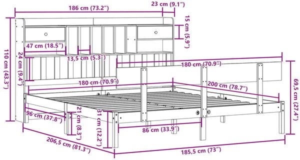 vidaXL Massivholzbett mit Regal ohne Matratze 180x200 cm Kiefernholz 3321840 Bild 11
