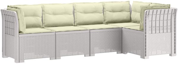 vidaXL 5-Sitzer Gartensofa mit Kissen Rattan-Look PP Weiß 3444058