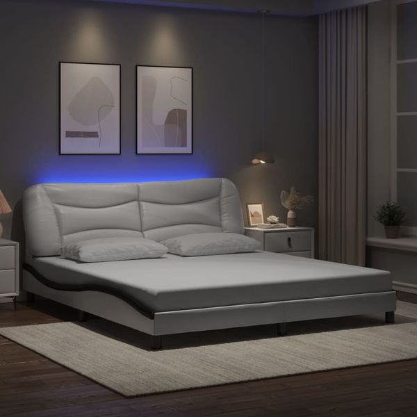 vidaXL Bettgestell mit LED ohne Matratze "Hvar" Weiß und Schwarz 180x200 cm 3213954