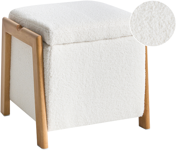 Pouf mit Stauraum EDLAND Bouclé 45 cm 43 cm Weiß