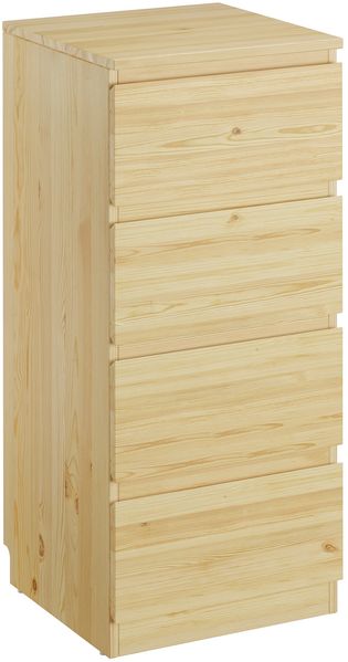 Schmale Holzkommode aus Kiefer natur mit 4 Schubladen 90.50-22