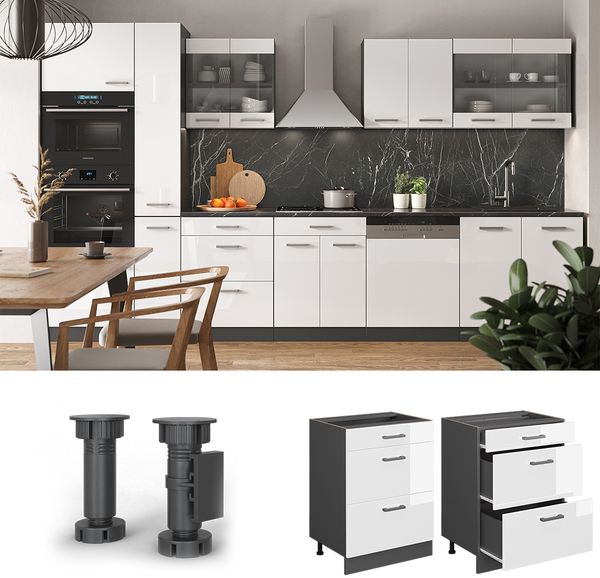 Küchenunterschrank R-Line Weiß Hochglanz 60 cm AP Marmor Vicco Bild 2