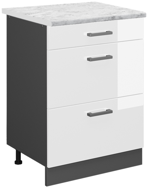 Küchenunterschrank R-Line Weiß Hochglanz 60 cm AP Marmor Vicco