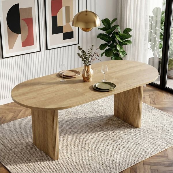 Flieks Esstisch (Länge 140-200/T90/H75 cm, 1-St, 1 Tisch), ausziehbarer Küchentisch ovaler Tisch Holzoptik, Eichenfarbe