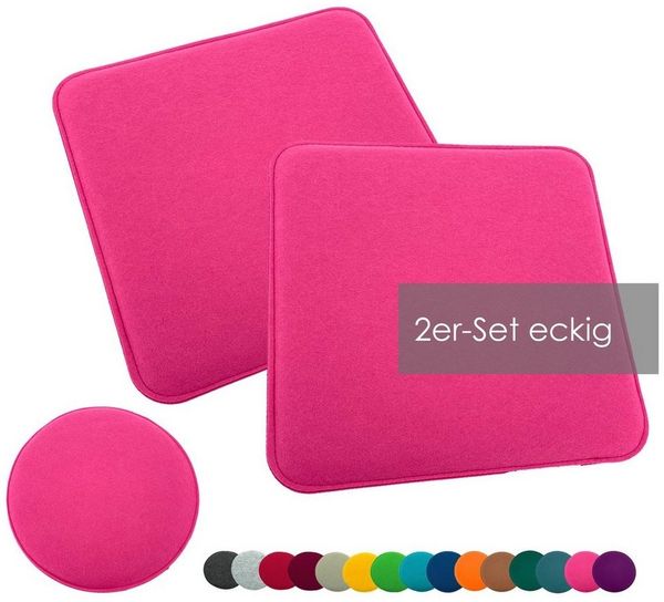 heimtexland Â® Sitzkissen Set Filz Stuhlkissen Stuhlauflage Filzkissen Stuhl Polster Kissen Typ631 2er Set 35 x 35 cm Eckig Pink