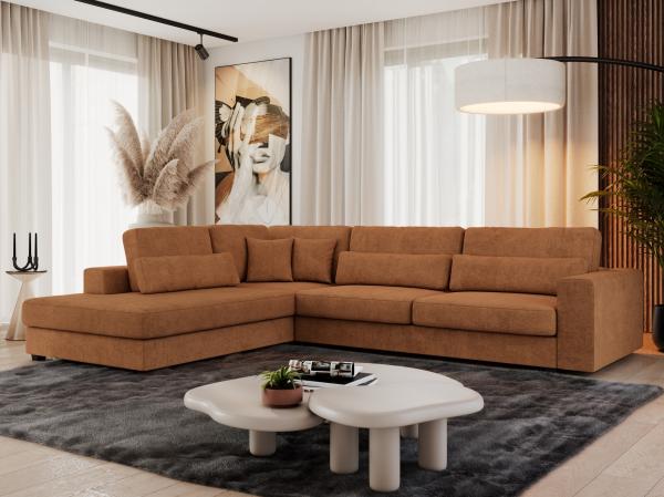 Freistehendes Ecksofa mit lose Kissen, L-form - SAVONA - links - Orange Stoff