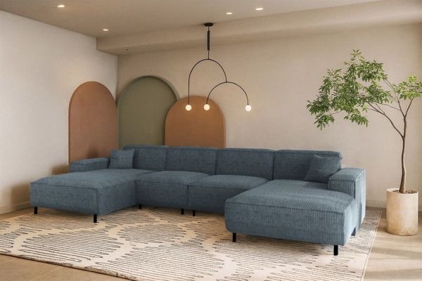 Wohnlandschaft Sofa U-Form GLORIA in Stoff Scala Blau