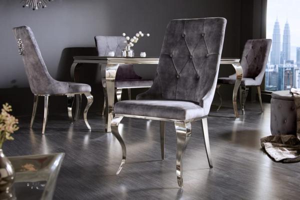 LebensWohnArt Stuhl Edler Stuhl LION Samt grau Löwenkopf Hochlehner Bild 4