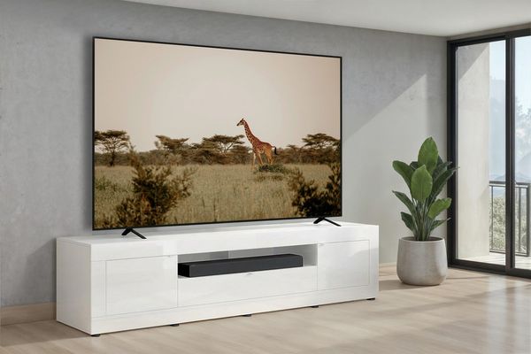 Home affaire Lowboard Basic, 245 cm breit, 47 cm tief, 2 Türen, 1 Schubkasten, Medienboard, Modernes Lowboard für bis zu 98-Zoll-TV – perfekt für die WM