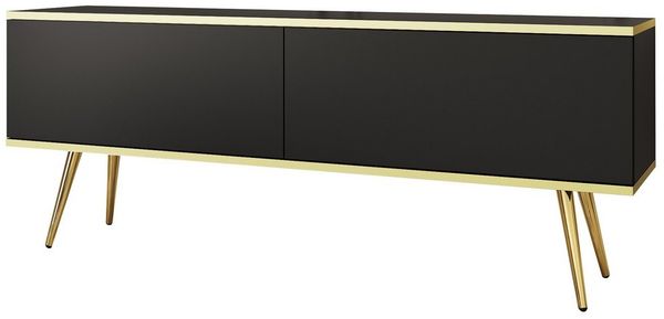 MOEBLO TV-Board DAYN NEW (Lowboard Fernsehtisch TV Bank TV Tisch Fernseher Tisch TV Möbel, goldene/schwarze Metallbeine), 135/175x30x32