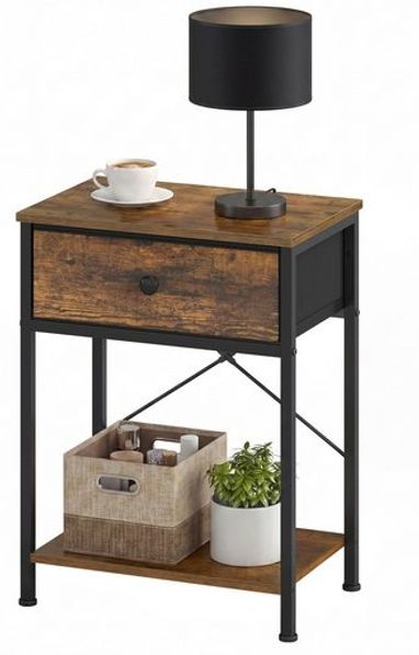 SONGMICS Bestelltisch mit Schublade, Nachtschrank mit Ablage, Nachttisch für Wohnzimmer, Schlafzimmer, Holz, braun
