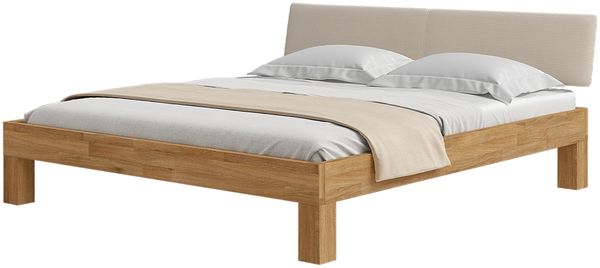 skølm 'Floki' Bett 180x200 cm mit Kopfteil Cord, beige, Bettgestell, natur geölt, Massivholzbett aus Eiche, Doppelbett mit Bettkopf