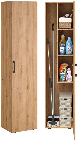 Bellamio 'Apol' Mehrzweckschrank schmal, Eichenoptik, 176x33x40 cm, Besenschrank mit Staubsaugerfach und 3 kleinen Fächern