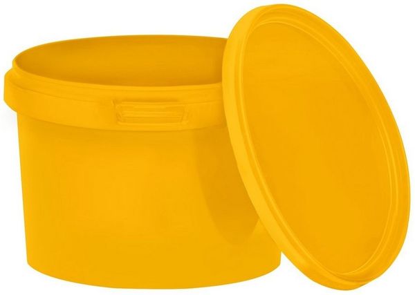 BENBOW Aufbewahrungssystem Eimer mit Deckel 30 20 10 1 0,5 L Gelb Lebensmittelecht Eimer, Polypropylen - Lebensmittelecht, Geschmacksneutral, Auslaufsicher, (1-tlg, PZH-, BRC- und DIN-ISO-zertifiziert), für Lebensmittel, Farben, Chemikalien
