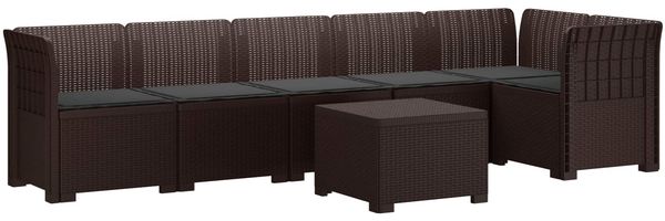 vidaXL 6-Sitzer Garten Sofa mit Kissen Rattan Look PP Braun 3444111