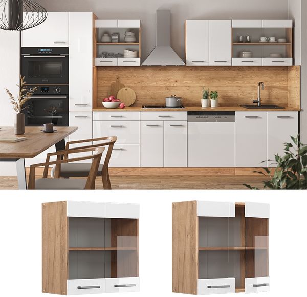Vicco Küchenschrank Küchenzeile R-Line, Weiß Hochglanz, Hängeglasschrank 60 cm Bild 2