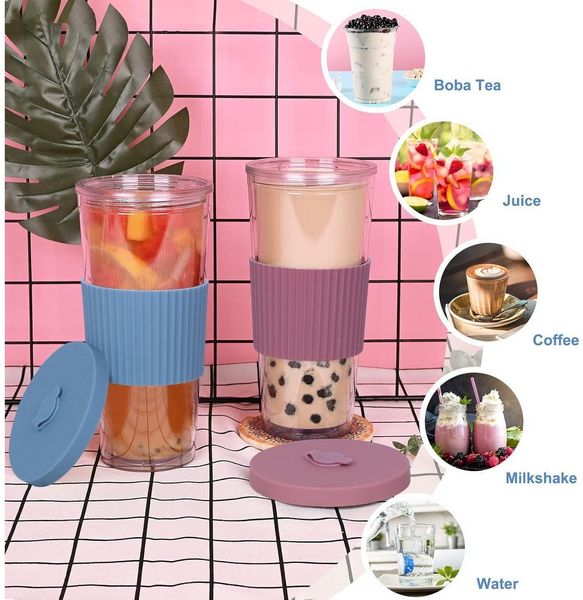 Bubble Tea Becher 24oz mit Strohhalm und Deckel, 2er Set Doppelwandig Isoliert Bild 2