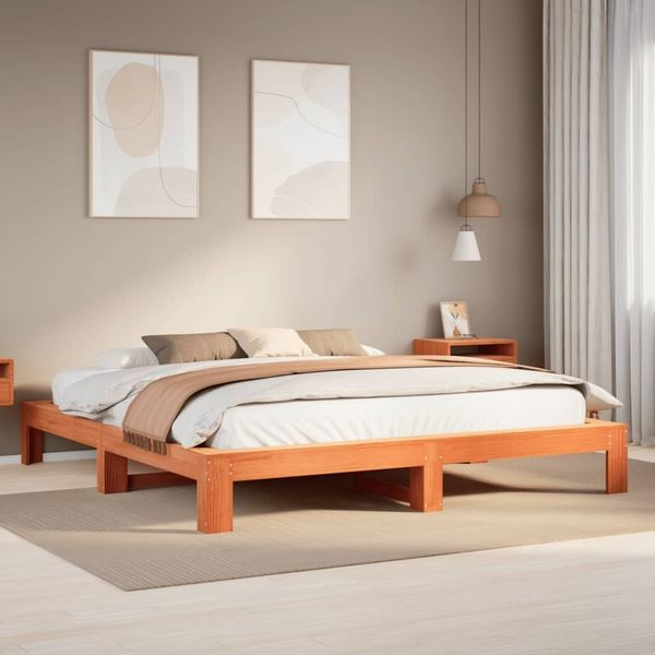 vidaXL Massivholzbett ohne Matratze Wachsbraun 200x200 Kiefernholz 3308728