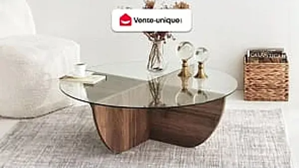 Vente-unique - AYSUN Couchtisch Holz, PlatteGlas TransparentBraun - B 90 cm x H 30 cm x L 90 cm