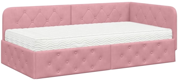 vidaXL Eckbettgestell mit Matratze mit Kopfteil Rosa 90 x 190 cm Samt 3394075