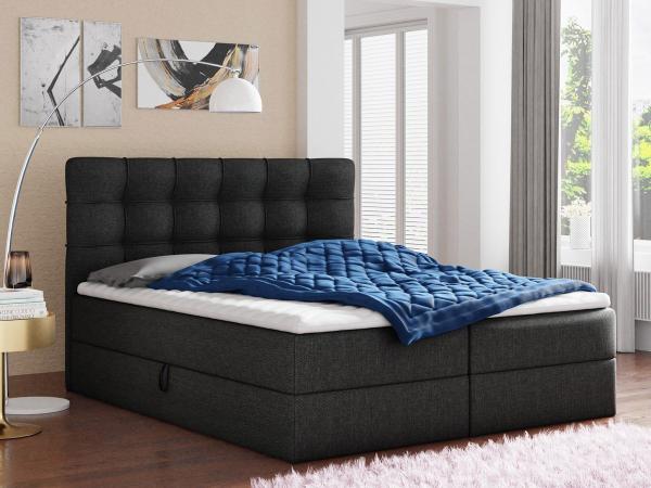 Boxspringbett Best mit 2 Bettkästen, Doppelbett mit Bonell-Matratze und Topper, Polsterbett, Bett (Schwarz (Inari 100), 140 x 200 cm)