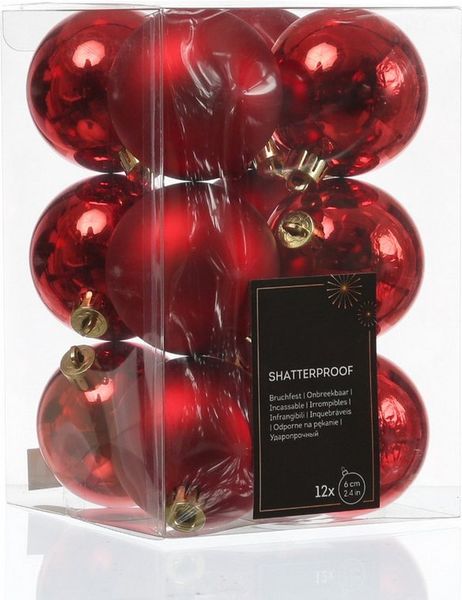MARELIDA Weihnachtsbaumkugel Weihnachtskugeln bruchfest 6cm Christbaumkugeln glänzend matt rot 12St (12 St)