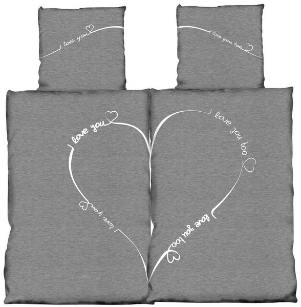 One Home Bettwäsche Fotodruck, Mikrofaser, 4 teilig, Partner Herzen Loveyou meliert Knitterfrei Weich für Sommer und Winter