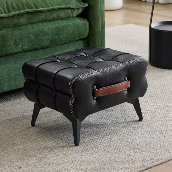REDOM Fußhocker schwarzem/grünem Leder (mit Metallbeinen. Universeller Schuhwechselhocker für Wohn, 1 St, 43*33*30cm)