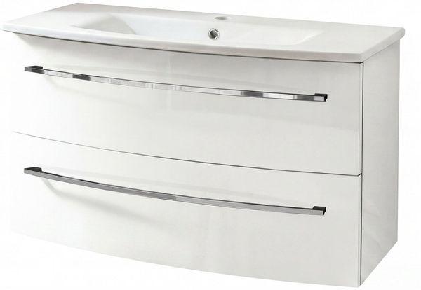 LANZET IMPULSO Waschbecken mit Unterschrank 90 cm breit, Weiß, Waschbecken Keramik Weiß
