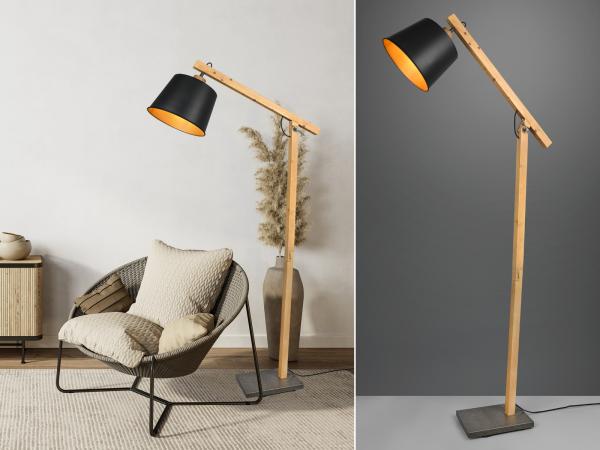Stehleuchte HARRIS mit Holz & Metallschirm Schwarz-Gold Höhe 156cm