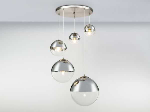 LED Pendelleuchte 5-flammig, Glaskugeln Chrom & Klarglas, Ø 65cm Bild 3