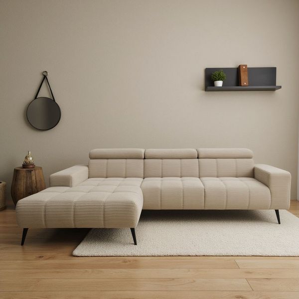DOMO collection Ecksofa Trento L-Form, mit Kufenfuß oder Einzelfuß, wahlweise mit Kopfteilverstellung, Recamiere links/rechts bestellbar
