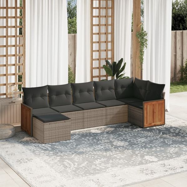 vidaXL 7-tlg. Garten-Sofagarnitur mit Kissen Grau Poly Rattan 3227873