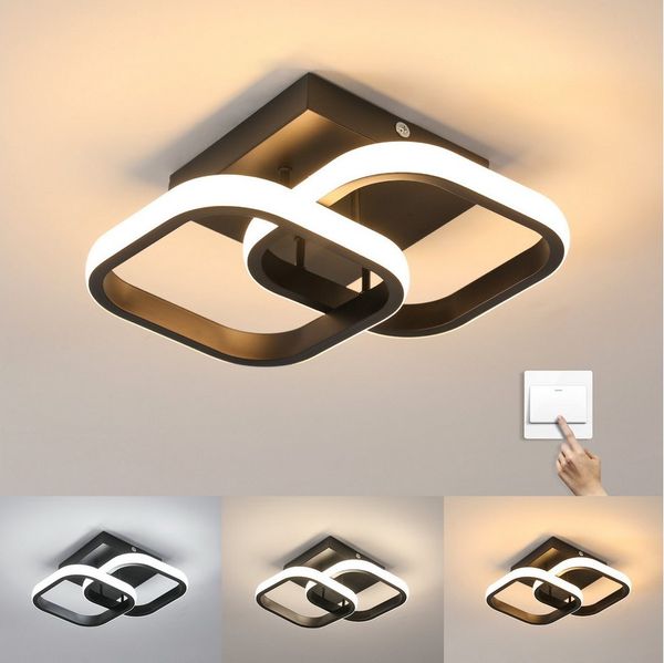 Riserva Deckenleuchte LED Deckenleuchte Dimmbar Schwarz 3 Farben Flur Küche 18W, LED fest integriert, Deckenleuchte