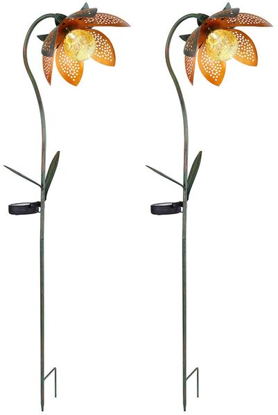 2er Set LED Solarleuchte, Blume, Crackle-Glas, Kugel, H 90 cm