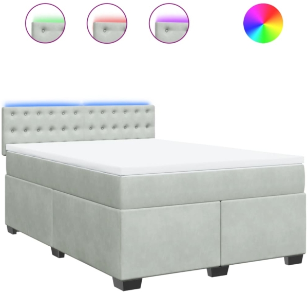 vidaXL Boxspringbett mit Matratze Hellgrau 140x200 cm Samt 3288642