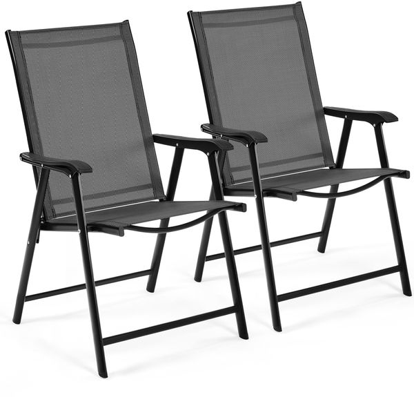 Yaheetech 2er Set Gartenstühle, Hochlehner Klappstühle Terrassenstühle mit Rückenlehne & Armlehnen, Klappbare Outdoor-Stühle Essstühle bis 150 kg Belastbar Schwarz